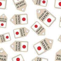 hängen Etikett gemacht im Japan Aufkleber mit Flagge nahtlos Muster Hintergrund. Geschäft eben Vektor Illustration. gemacht im Japan Zeichen Symbol Muster.