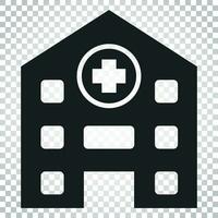 Krankenhaus Gebäude Vektor Symbol. Krankenstation medizinisch Klinik Zeichen Illustration. Geschäft Konzept einfach eben Piktogramm auf isoliert Hintergrund.