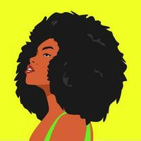 porträtt av skönhet afrikansk kvinna med afro frisyr. sida se. mångfald. lämplig för avatar, social media profil, skriva ut, etc. platt vektor grafisk.
