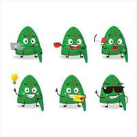 Grün Streifen Elf Hut Karikatur Charakter mit verschiedene Typen von Geschäft Emoticons vektor