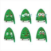 Grün Streifen Elf Hut Karikatur Charakter mit traurig Ausdruck vektor