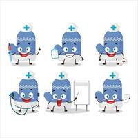 Arzt Beruf Emoticon mit Neu Blau Handschuhe Karikatur Charakter vektor