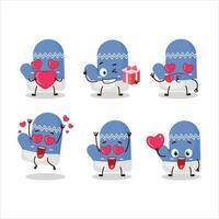 ny blå handskar tecknad serie karaktär med kärlek söt uttryckssymbol vektor
