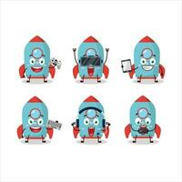 Blau Rakete Kracher Karikatur Charakter sind spielen Spiele mit verschiedene süß Emoticons vektor