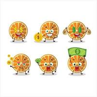 ny orange tecknad serie karaktär med söt uttryckssymbol föra pengar vektor