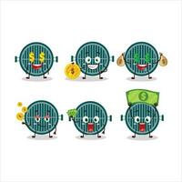 Grill Karikatur Charakter mit süß Emoticon bringen Geld vektor