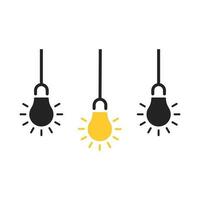 tre hängande ljus Glödlampa tycka om insikt tänkande. platt minimal enkel trend logotyp design element isolerat på vit. begrepp av abstrakt eller enkelhet symbol tycka om annorlunda person eller lätt kunskap vektor