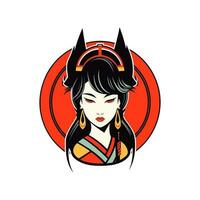 aufwendig Hand gezeichnet japanisch Geisha Mädchen Illustration, perfekt zum Erstellen einzigartig und visuell atemberaubend Logo Designs vektor