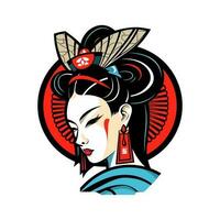 invecklat hand dragen japansk geisha flicka illustration, perfekt för skapande unik och visuellt fantastisk logotyp mönster vektor