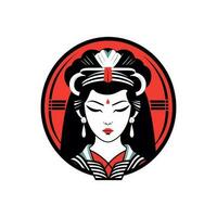 japanisch Geisha Mädchen Hand gezeichnet Logo Design Illustration vektor