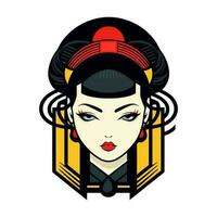 japanisch Geisha Mädchen Hand gezeichnet Logo Design Illustration vektor