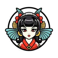 japanisch Geisha Mädchen Hand gezeichnet Logo Design Illustration vektor