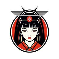 aufwendig Hand gezeichnet japanisch Geisha Mädchen Illustration, perfekt zum Erstellen einzigartig und visuell atemberaubend Logo Designs vektor