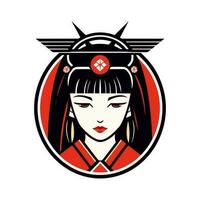 invecklat hand dragen japansk geisha flicka illustration, perfekt för skapande unik och visuellt fantastisk logotyp mönster vektor