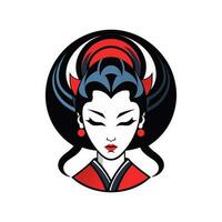 japanisch Geisha Mädchen Hand gezeichnet Logo Design Illustration vektor