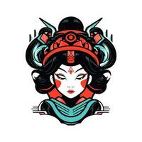 japansk geisha flicka hand dragen logotyp design illustration vektor