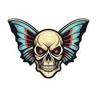 Schädel mit Schmetterling Flügel Illustration Hand gezeichnet Logo Design vektor