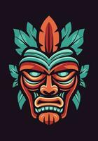 hölzern Tiki Maske Stammes- Hand gezeichnet Logo Design Illustration vektor