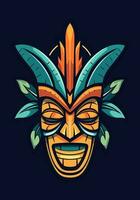 hölzern Tiki Maske Stammes- Hand gezeichnet Logo Design Illustration vektor