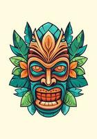 hölzern Tiki Maske Stammes- Hand gezeichnet Logo Design Illustration vektor