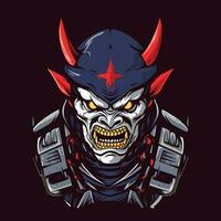 zombie samuraj rustning hand dragen logotyp design illustration vektor