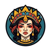 drottning prinsessa chicano flicka hand dragen logotyp design illustration vektor