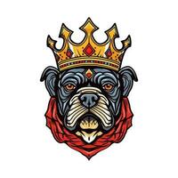 Bulldogge Kopf tragen ein Krone Hand gezeichnet Logo Design Illustration vektor