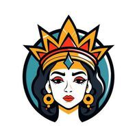 drottning prinsessa chicano flicka hand dragen logotyp design illustration vektor