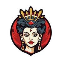 drottning prinsessa chicano flicka hand dragen logotyp design illustration vektor