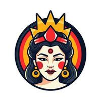 drottning prinsessa chicano flicka hand dragen logotyp design illustration vektor