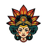 drottning prinsessa chicano flicka hand dragen logotyp design illustration vektor