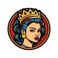 drottning prinsessa chicano flicka hand dragen logotyp design illustration vektor