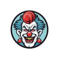 djärv och slående clown huvud logotyp design illustration, infuserad med vibrerande färger och invecklad detaljer, frammanande en känsla av glädje och underhållning vektor