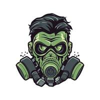 biohazard gas mask hand dragen logotyp design illustration vektor