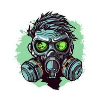 biohazard gas mask hand dragen logotyp design illustration vektor