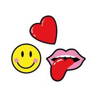 Herz mit Emoji und Mundsymbol im Pop-Art-Stil vektor