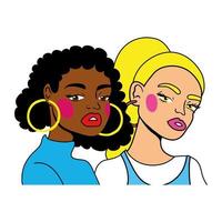 Afro und blonde Mädchen paar Mode Pop-Art-Stil vektor
