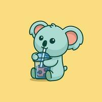 süß Koala trinken Boba Milch Tee einfach Karikatur Vektor Symbol Illustration Tier trinken