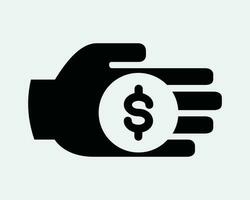 pengar samling ikon. motta betalning skuld handflatan hand välgörenhet donation investering företag svart vit grafisk ClipArt konstverk symbol tecken vektor eps