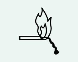 brinnande match ikon brand flamma varm trä- pinne bränna ljus antända bläs fara svart vit grafisk ClipArt konstverk översikt linje symbol tecken vektor eps