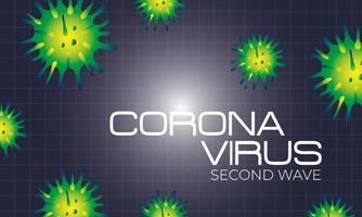 corona virus andra våg affisch med partiklar i svart bakgrund vektor