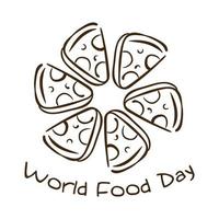 World Food Day Feier Schriftzug mit Portionen Pizza Line Style vektor