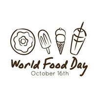 World Food Day Feier Schriftzug mit Dessert Linienstil vektor