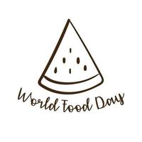 World Food Day Feier Schriftzug mit Wassermelonen-Linienstil vektor