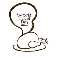 World Food Day Feier Schriftzug mit Fleisch Truthahn Linienstil vektor