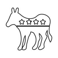 Demokrat-Esel mit Sternen-USA-Wahl-Linie-Stil-Symbol vektor