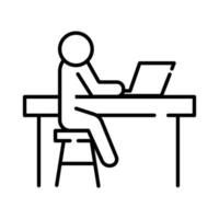 Avatar der menschlichen Figur, das im Laptop im Stilsymbol der Schreibtischlinie arbeitet vektor