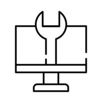 Desktop mit Symbol für den Schraubenschlüssel-Linienstil vektor