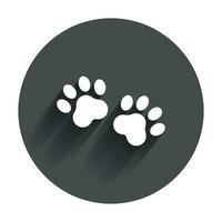 Tass skriva ut vektor ikon. hund eller katt tassavtryck illustration. djur- silhuett med lång skugga.