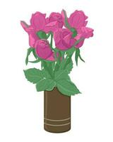 Rosa Hand gezeichnet eben Rosen Bündel im Keramik Vase auf Weiß Hintergrund. Botanik Vektor isoliert Illustration. Blumen- Komposition zum Gruß Karte, Einladung, Hintergrund oder Banner